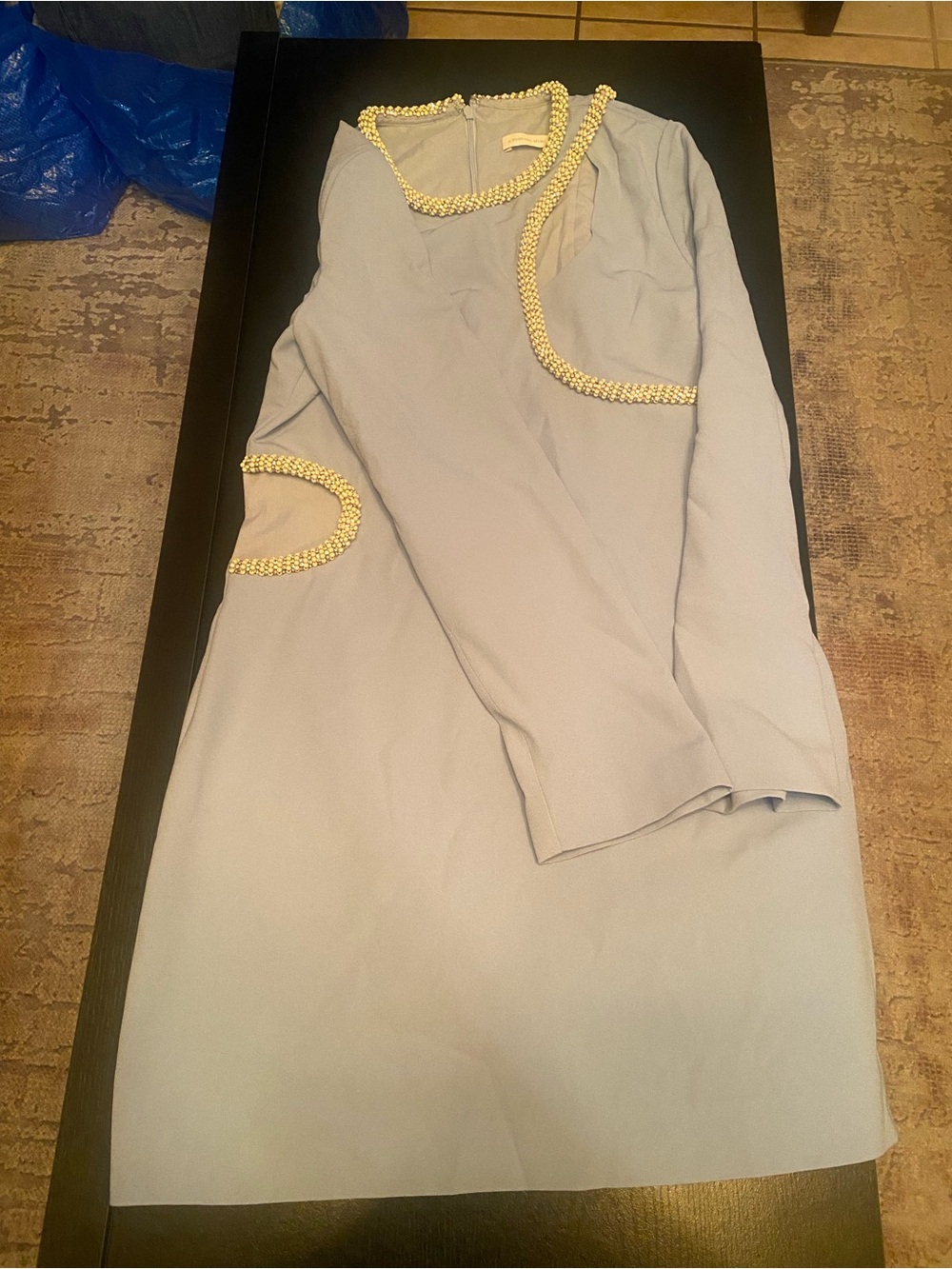 Jonathan Simkhai Light Blue Long-Sleeve Jumpsuit with Gold Chain Trim